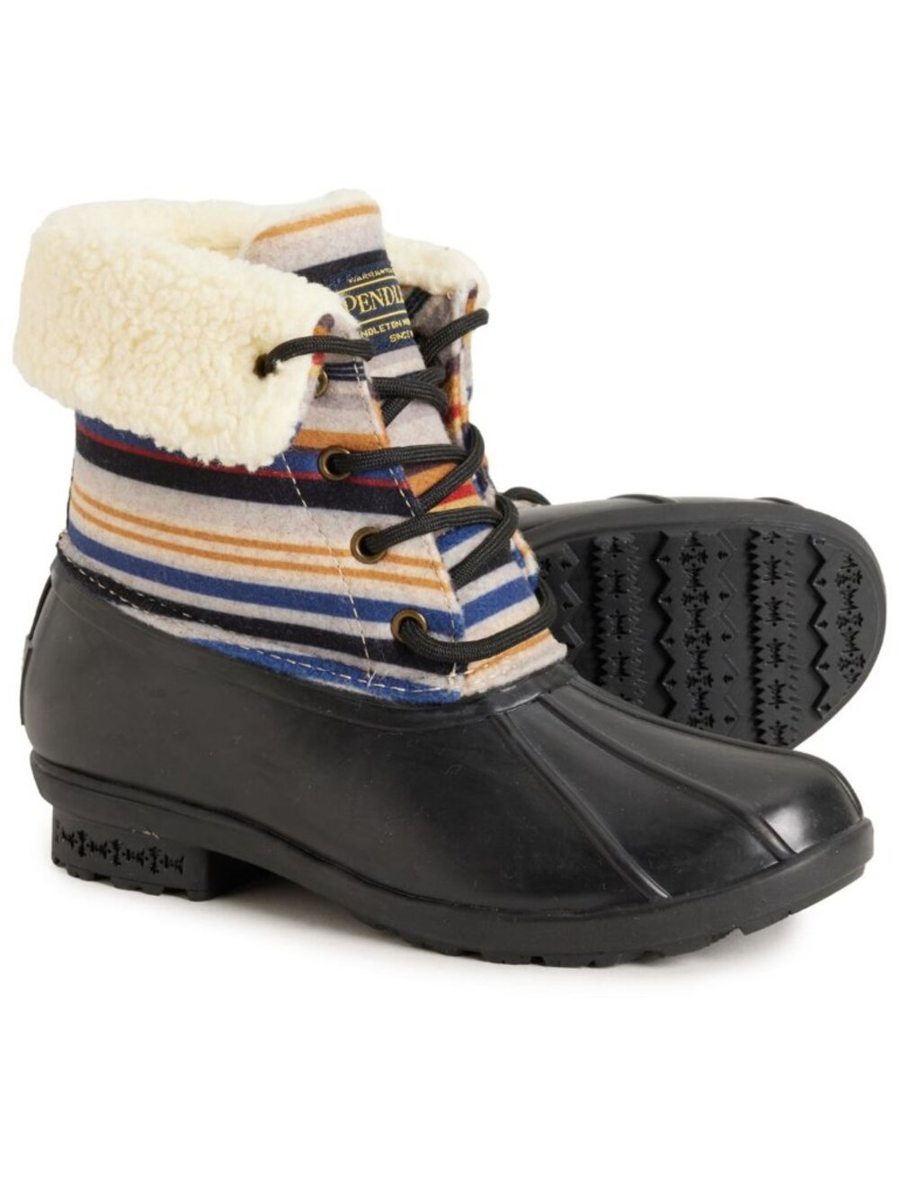 PENDLETON Bridger Black Multi Stripe Mid Duck Boots Waterproof Women 6 NWT